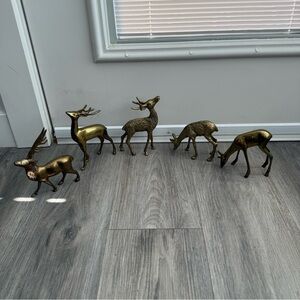 Set of Five Vintage Brass Deer Figurines Figures Art Decor Kitsch Knick Knacks